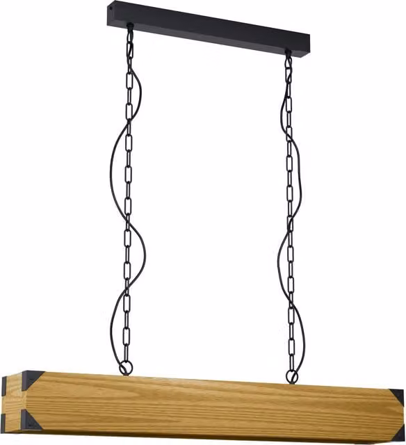 Loops Wood and Metal Square Hanging Ceiling Pendant Light in Black and Wood, 4 x E27 40W – 1