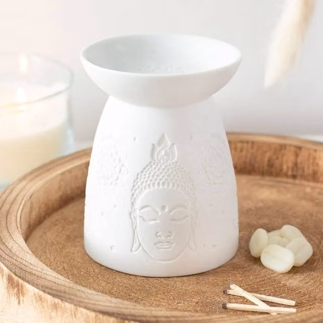 Uniqueful White Ceramic Buddha Face Oil Burner and Wax Warmer – 1