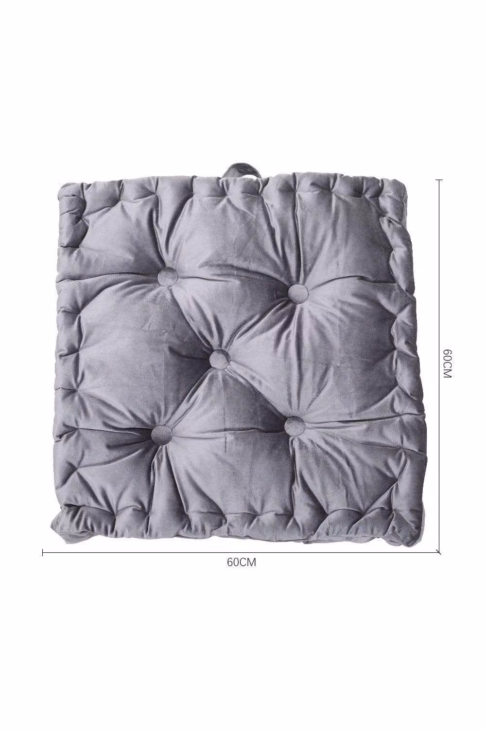 H&O Direct Grey Velvet Square Seat Cushion Throw Pillow, W/D/H: 60 x 60 x 60 cm – 2