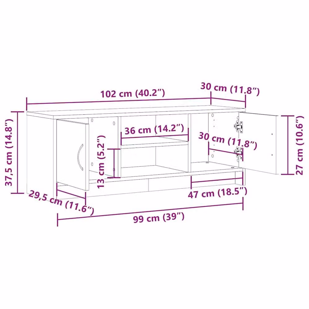 Berkfield Home TV Cabinet in Brown Old Wood, W/D/H: 102 x 30 x 37.5 cm – 4