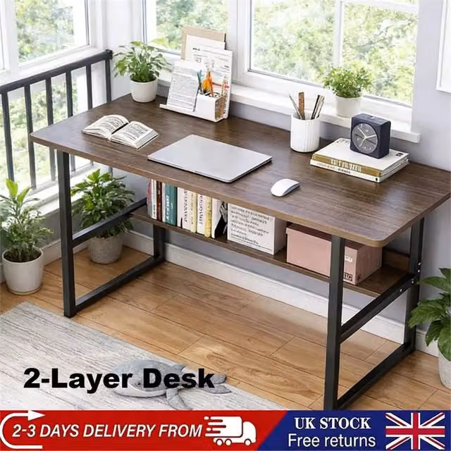 Nordara Brown Composite and Metal Computer Desk for Home Office and Living Room – 1