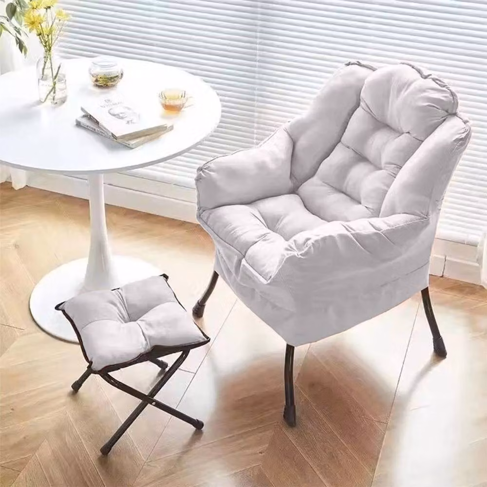 KORVIXA Beige Modern Lazy Armchair with Ottoman and Metal Frame, W/D/H: 100 x 100 x 100 cm – 2