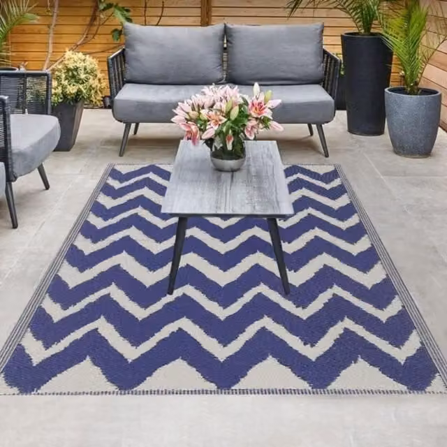 Marco Paul Wave Blue and White Patterned Outdoor Rug, W/D/H: 180 x 120 x 1 cm – 1