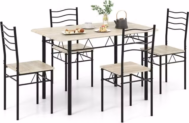Costway 5 Piece Industrial Dining Table and Chair Set in Brown