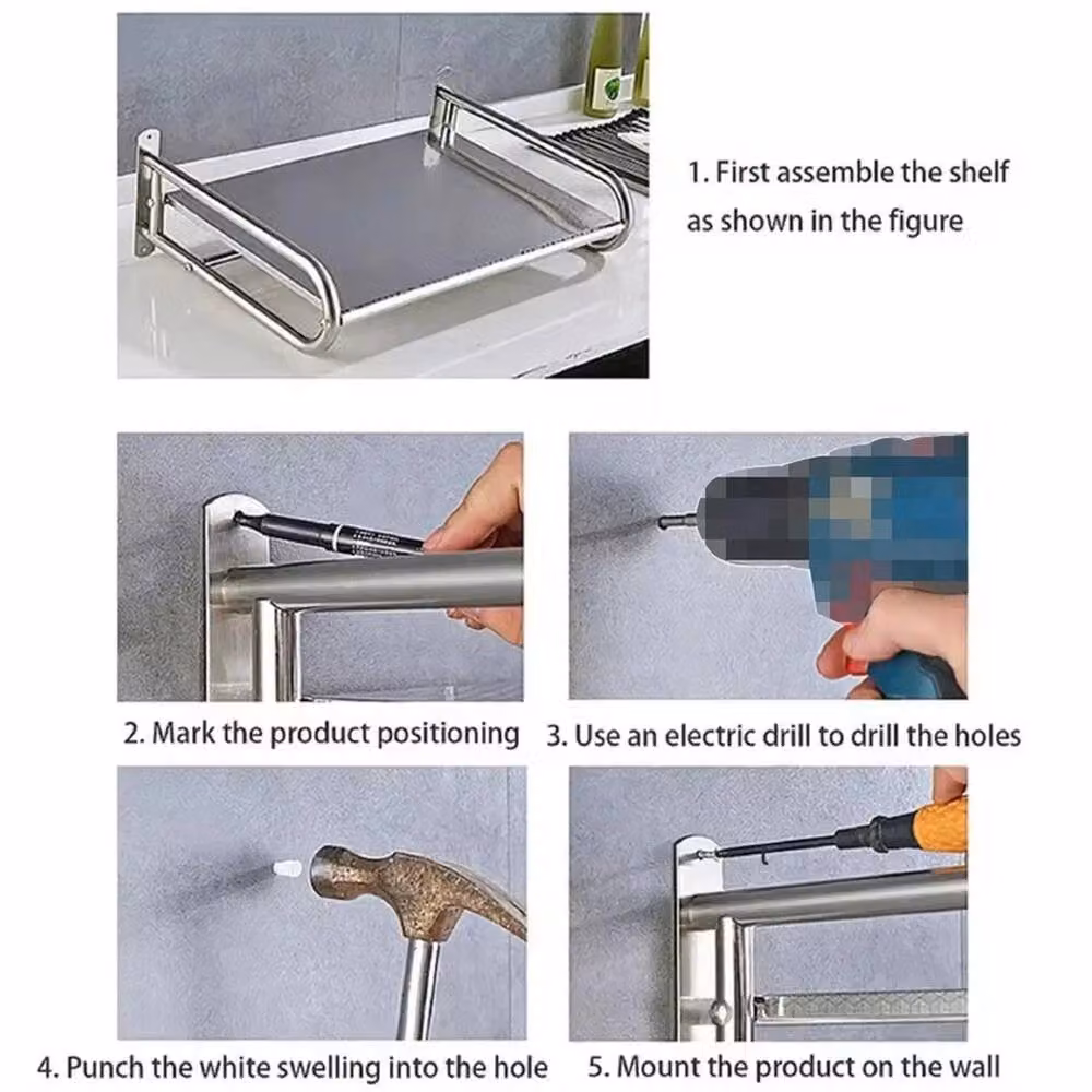 FLAVORA Wall Mounted Microwave Oven Stand in Silver – 4