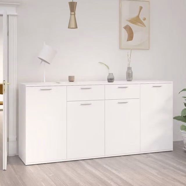 Berkfield Home White Minimalist Sideboard in Matt Engineered Wood W/D/H: 160 x 36 x 75 cm