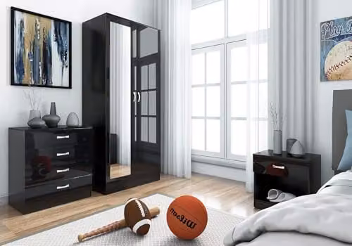 Harmin Modern Black High Gloss 3 Piece Bedroom Furniture Set – 1