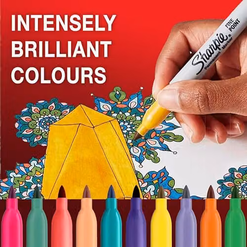 Pack of 4 Sharpie Fine Point Permanent Markers in Multicolour (Black, Blue, Red and Green) – 2