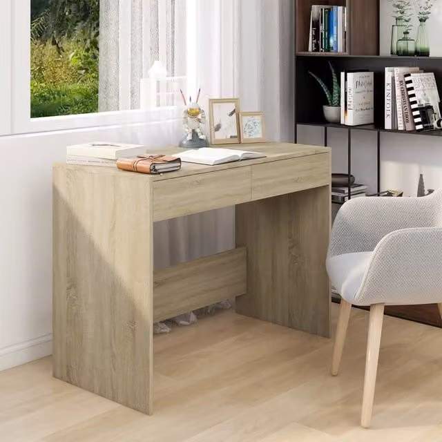 Berkfield Sonoma Oak Writing Desk in Beige, W/D/H: 101 x 50 x 76.5 cm