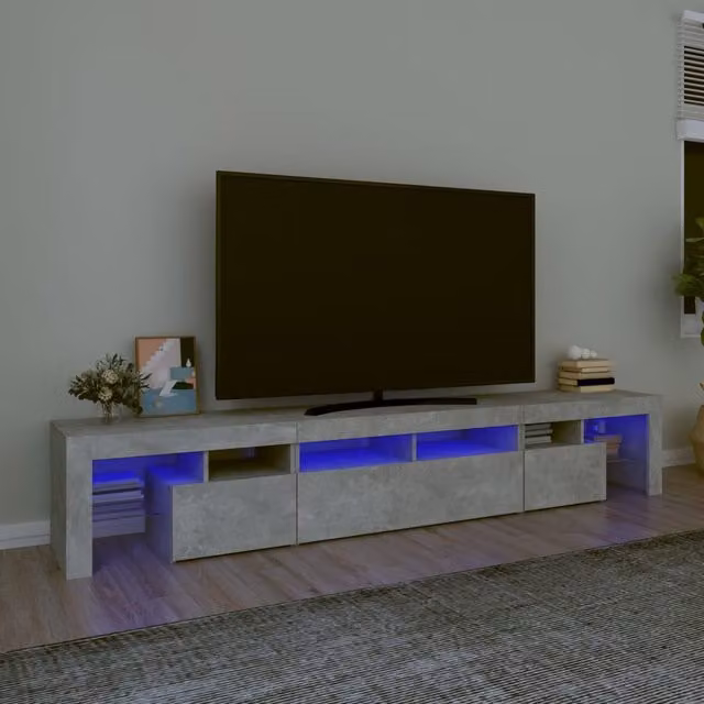 Berkfield Home Modern TV Cabinet with Integrated LED Lights in Concrete Grey, W: 230 cm, D: 36.5 cm, H: 40 cm – 1