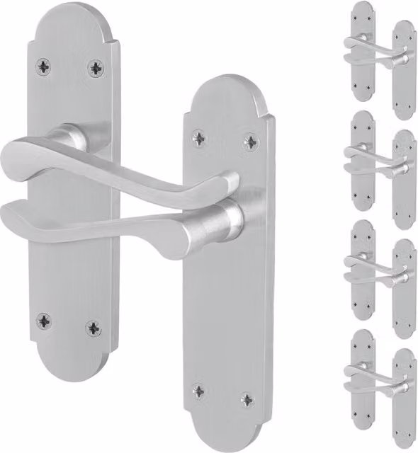 AFIT Satin Chrome Door Handle and Latch Set, 5 Pairs, Silver, W/D/H: 15 x 15 cm