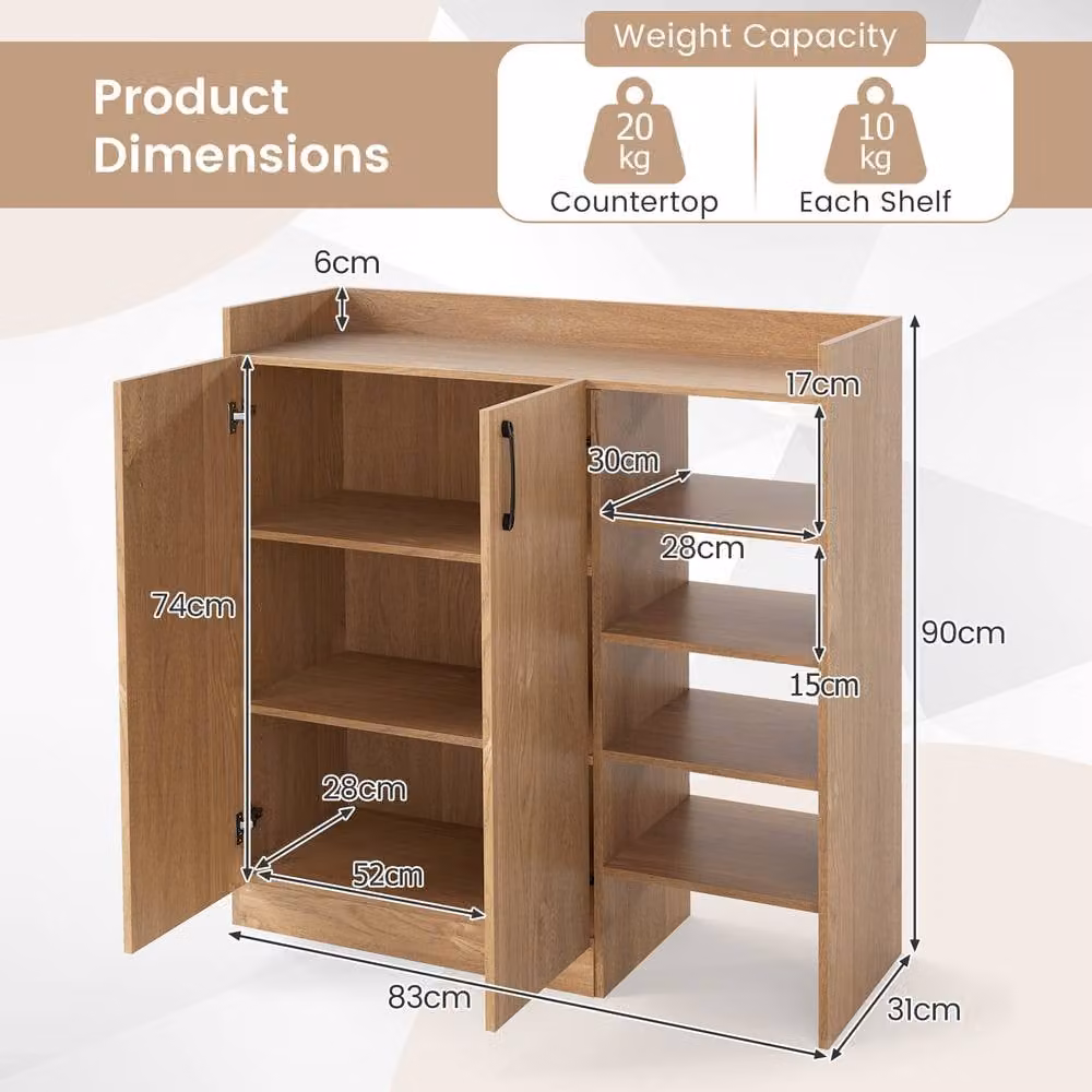 Gymax Modern 2-Door Shoe Cabinet with Adjustable Internal Shelves in Natural Brown – 2