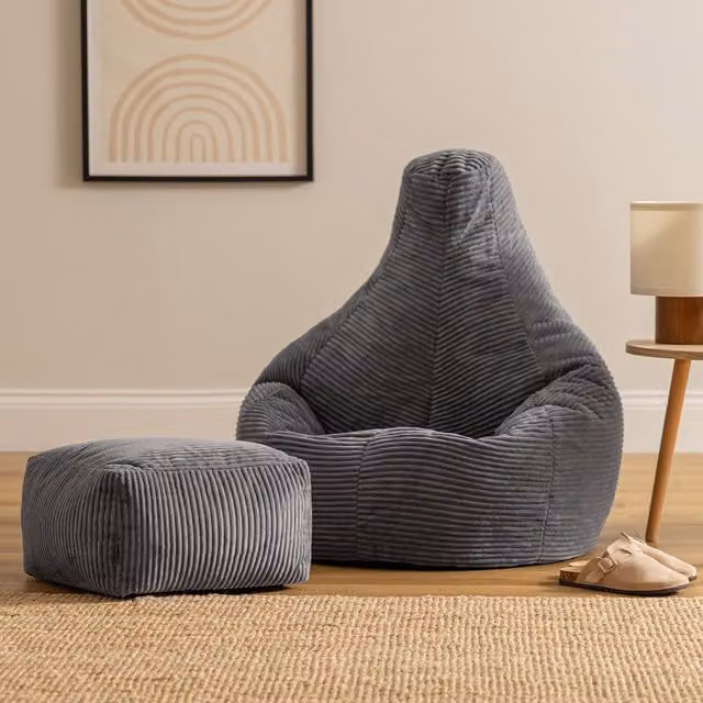 icon Dalton Corduroy Bean Bag Gaming Chair and Footstool in Grey – 1