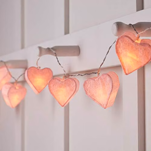 Lights4fun Pink Paper Heart Fairy String Lights with 10 Warm White LED Battery Operated Lights and Timer – 1