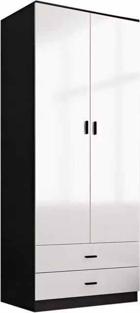 URBNLIVING Gloss 2 Door Wardrobe with 2 Drawers in White, W/D/H: 180 x 46 x 75 cm