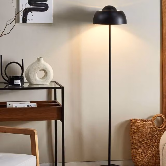 Wyld and Coco Black Metal Industrial Floor Lamp with Dome Shade