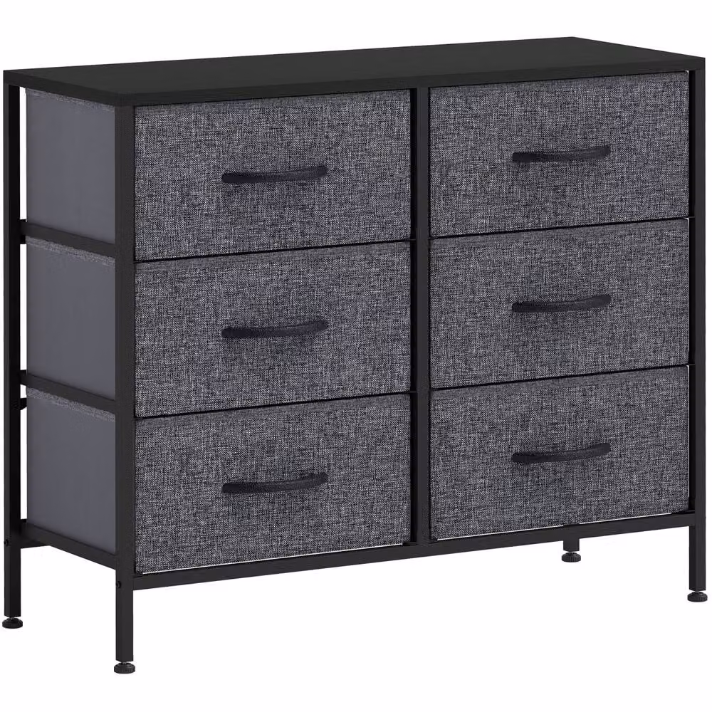Wyld Haus Veroso 6 Drawer Storage Dresser in Black Metal and Grey Fabric, W/D/H: 80 x 30 x 62.5 cm – 2