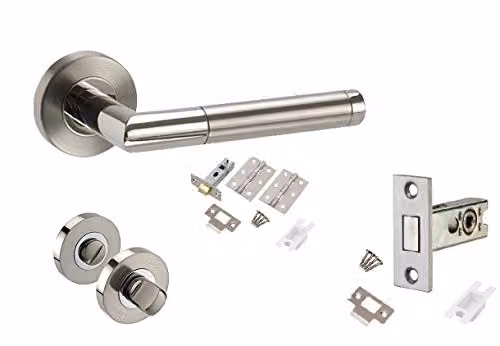 Golden Grace Mitred Dual Finish Bath Set in Satin Nickel and Polished Chrome