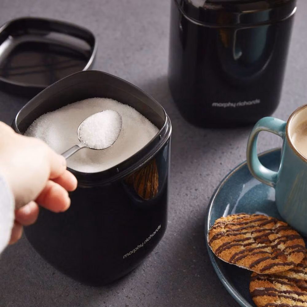 Morphy Richards Equip Black Stainless Steel Bread Bin and 3 Canister Set Kitchen Bundle – 4