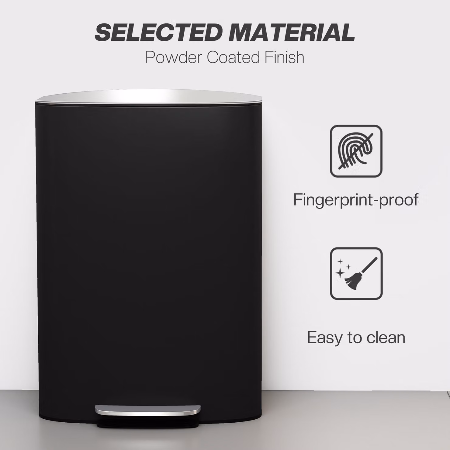 HOMCOM 50L Stainless Steel Pedal Bin in Black and Silver with Soft-Close Lid and Removable Inner Bucket – 5