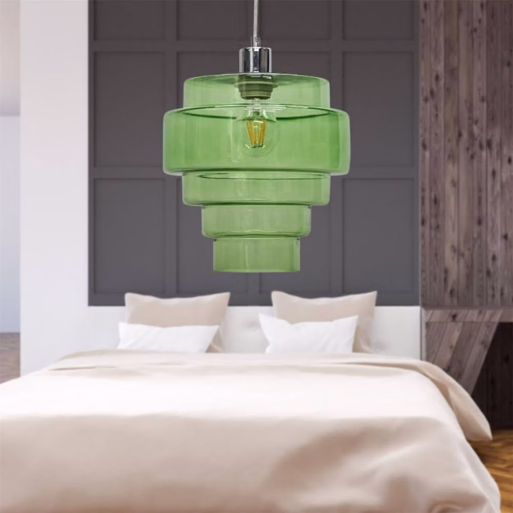 First Choice Lighting Benson 5 Tier Green Glass and Chrome Suspended Ceiling Pendant Light H 113 cm – 3