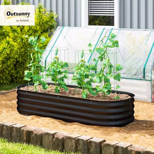 Outsunny Galvanised Steel Raised Garden Bed Planter in Black, W/D/H: 279 x 62 x 30 cm – 2