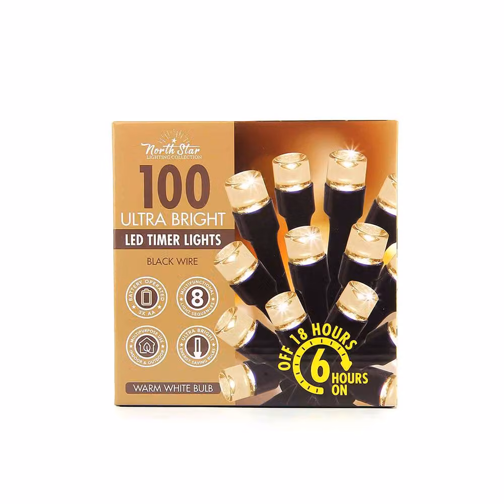Voltico 100 LED Battery Operated Timer Lights with Black Wire in Warm White – 2