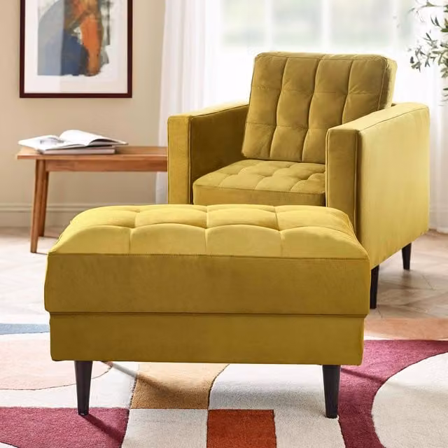 FurnitureboxUK Jade Velvet Chesterfield Footstool in Yellow