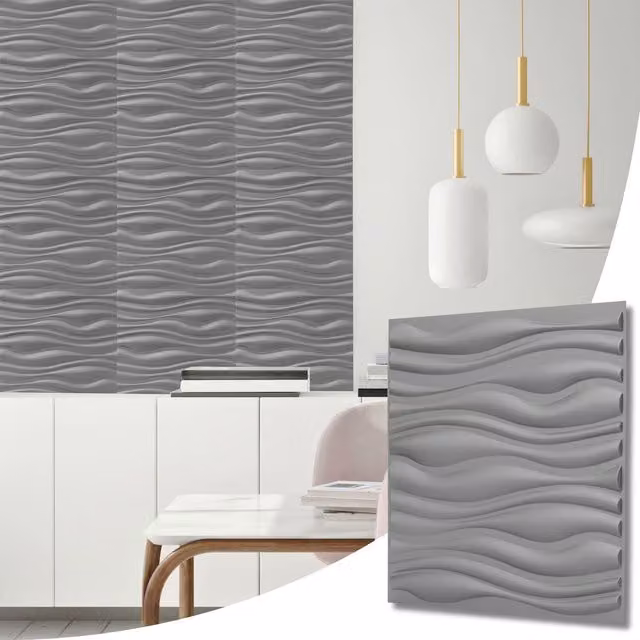 NOVECRAFTO Silver Grey 3D PVC Wall Panels with Wave Effect Design, W/D/H: 50 x 50 x 0.25 cm