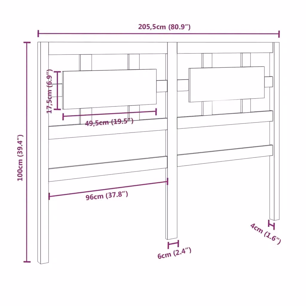 Berkfield Home Rustic Black Solid Wood Pine Bed Headboard, W: 205.5 cm, D: 4 cm, H: 100 cm – 4
