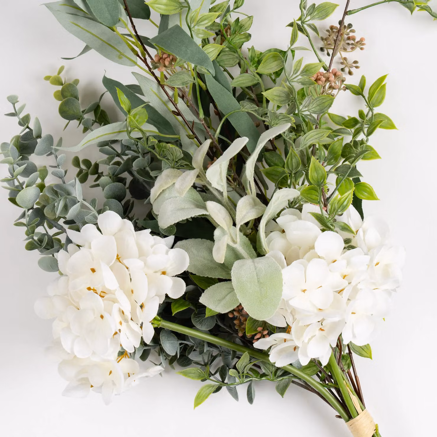 Scottish Everlastings Ltd White Hydrangea and Eucalyptus Bouquet, 60 cm – 2