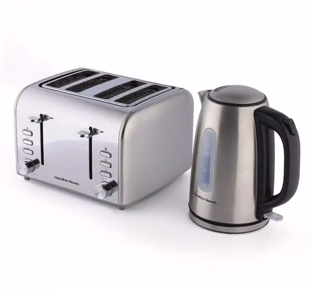 Hamilton Beach Rise Brushed Silver Kettle and 4 Slice Toaster Bundle