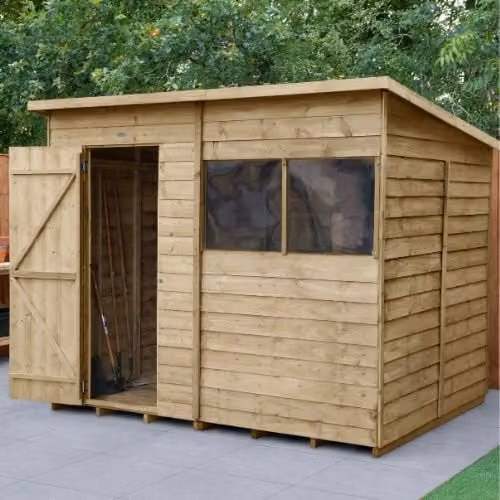 Forest Garden Pent Overlap Wooden Garden Shed with Window and Single Door in Green and Brown, W: 243.84 cm, D: 213.36 cm, H: 182.88 cm