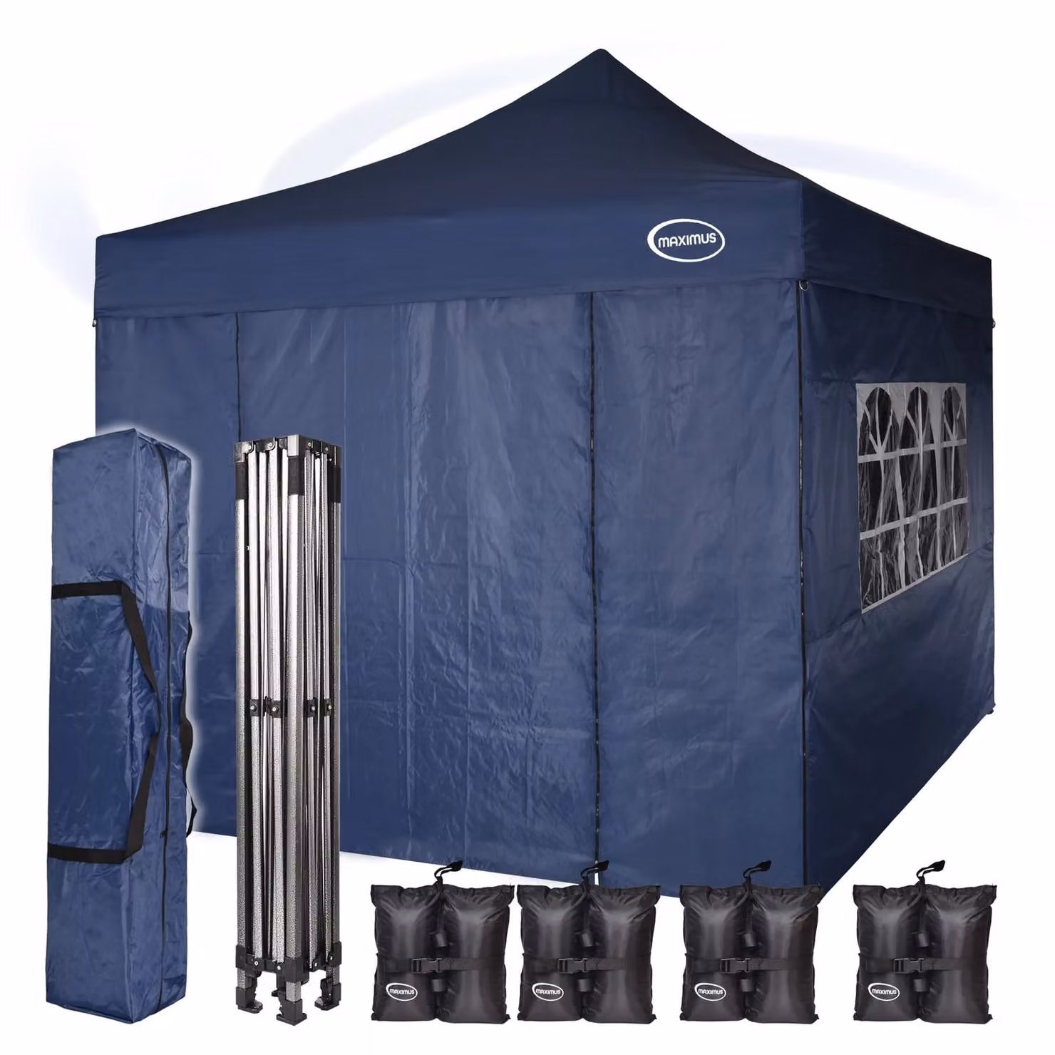 MCC Direct Maximus Heavy Duty Pop Up Gazebo with Removable Sides, Blue and Silver, W/D: 3 x 3 m – 6