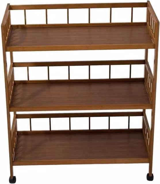Kelvenix Rustic 3 Tier Bamboo Bathroom Trolley Cart in Brown, W: 100 cm, D: 60 cm