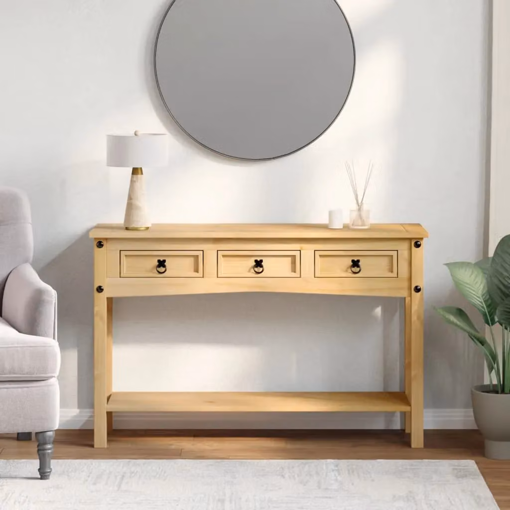 Berkfield Home Corona Console Table in Brown Solid Pine Wood, W/D/H: 114 x 34.5 x 73 cm – 2