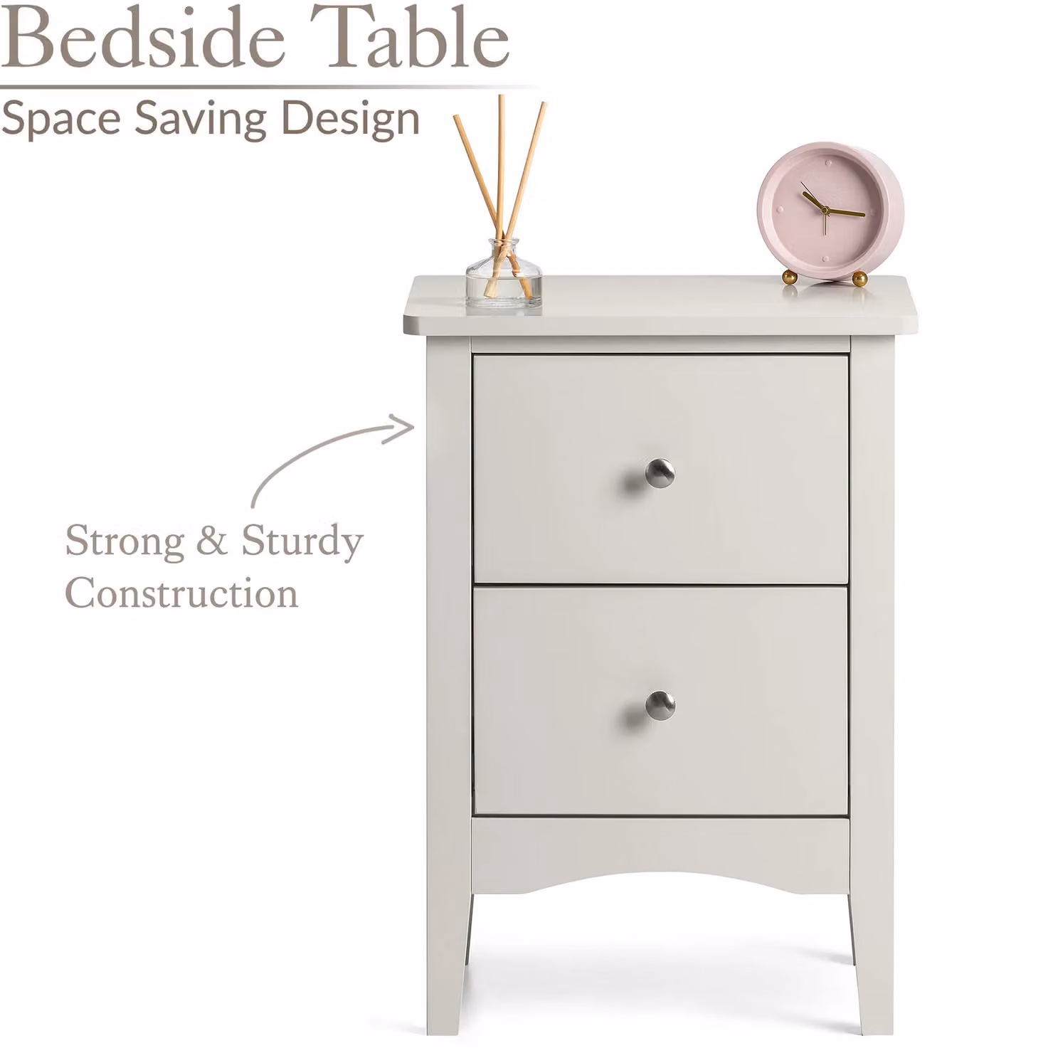 Christow Slim Bedside Table with 2 Drawers in Natural White and Beige, H: 57 cm, W: 30 cm, D: 40 cm – 2