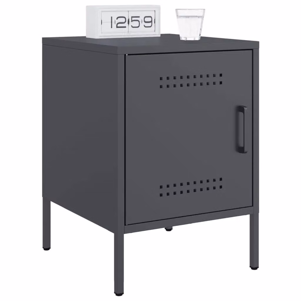 Berkfield Home Set of 2 Anthracite Metal Bedside Cabinets, W/D/H: 36 x 39 x 50.5 cm – 2