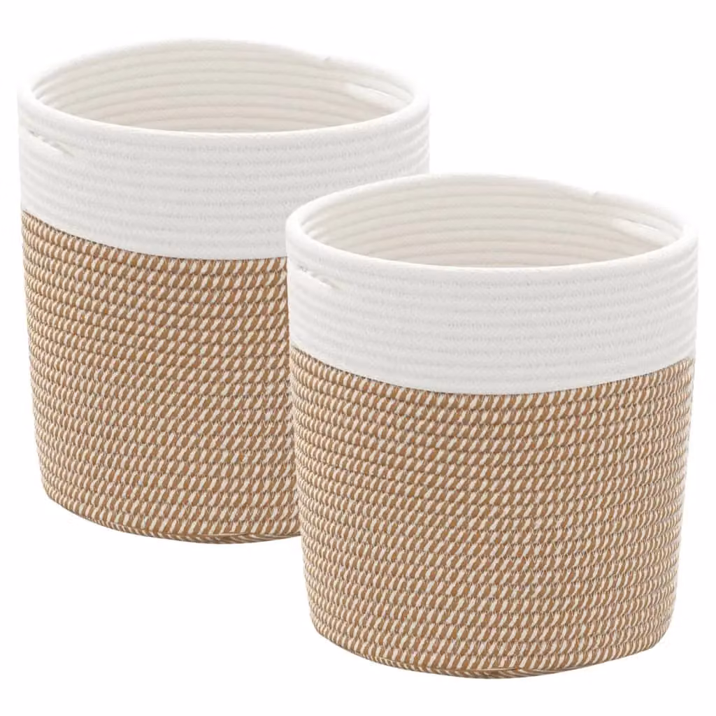 Berkfield Set of 2 Open Weave Cotton Storage Baskets in Brown and White, W/D/H: 28 x 28 x 28 cm – 2