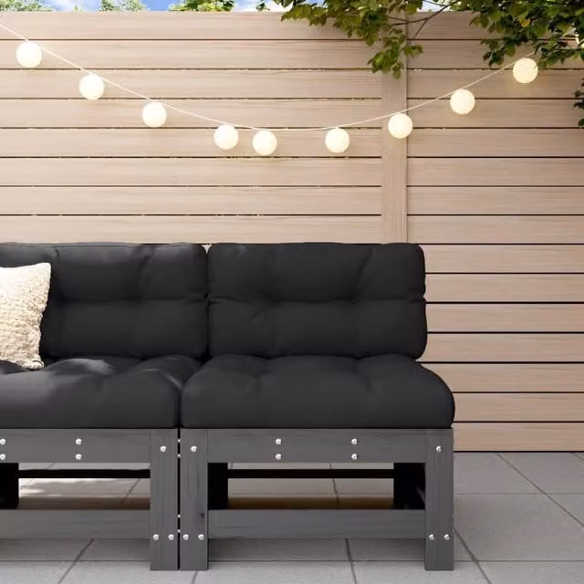 Berkfield Home Middle Sofa with Scatter Cushions in Grey Solid Pine Wood – 1