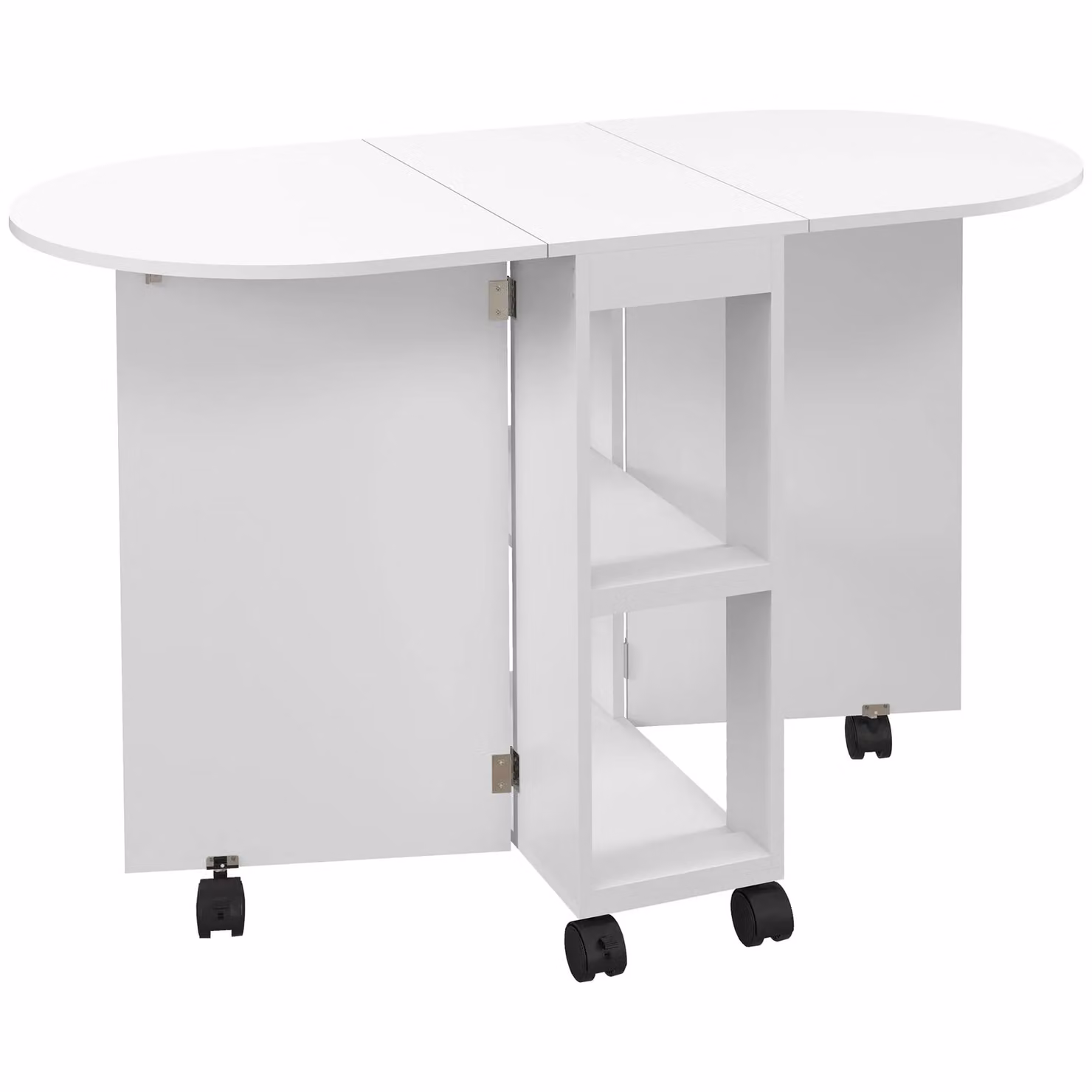 HOMCOM Modern White Extendable Oval Dining Table with Butterfly Drop Leaf and Castors – 2
