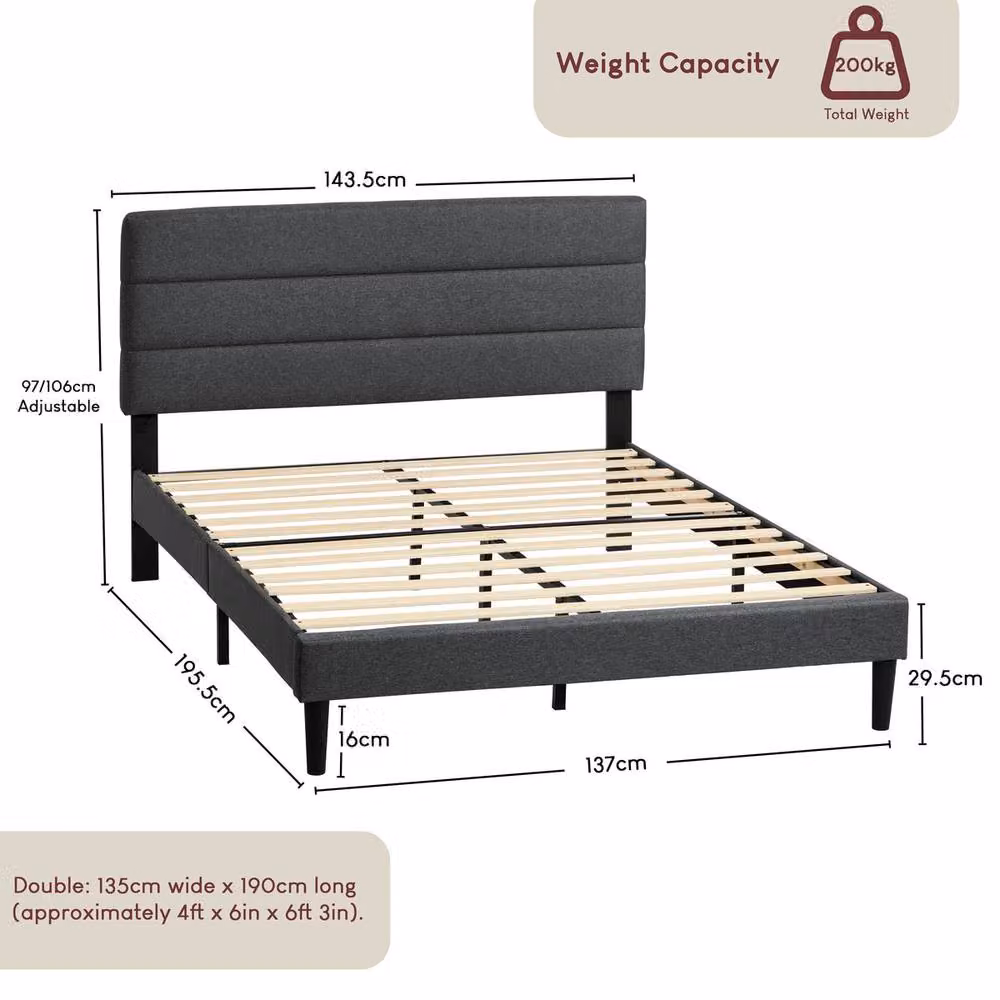 Vida Designs Vandura Linen Fabric Bed Frame in Grey, King Size (W: 180 cm x D: 200 cm) – 2