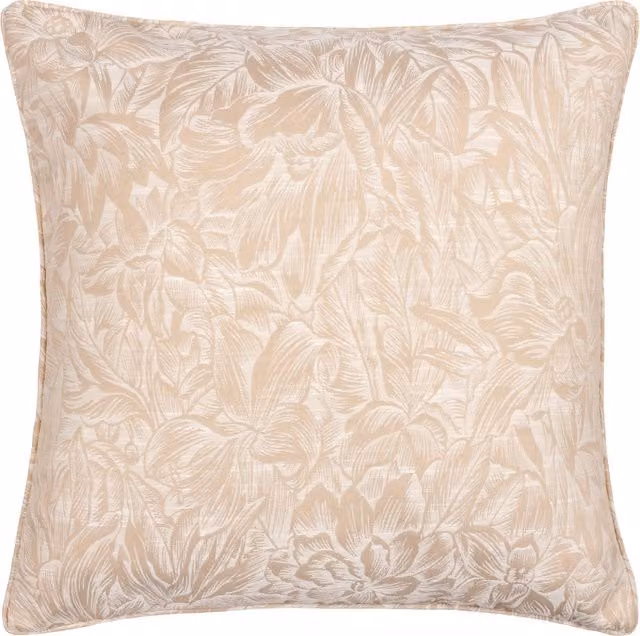 Wylder Nature Floral Jacquard Square Cushion in Beige and Pink with Feather Filling