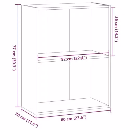 vidaXL Modern Bookcase in Old Wood Brown, Engineered Wood and MDF, W: 60 cm, D: 30 cm, H: 77 cm – 3