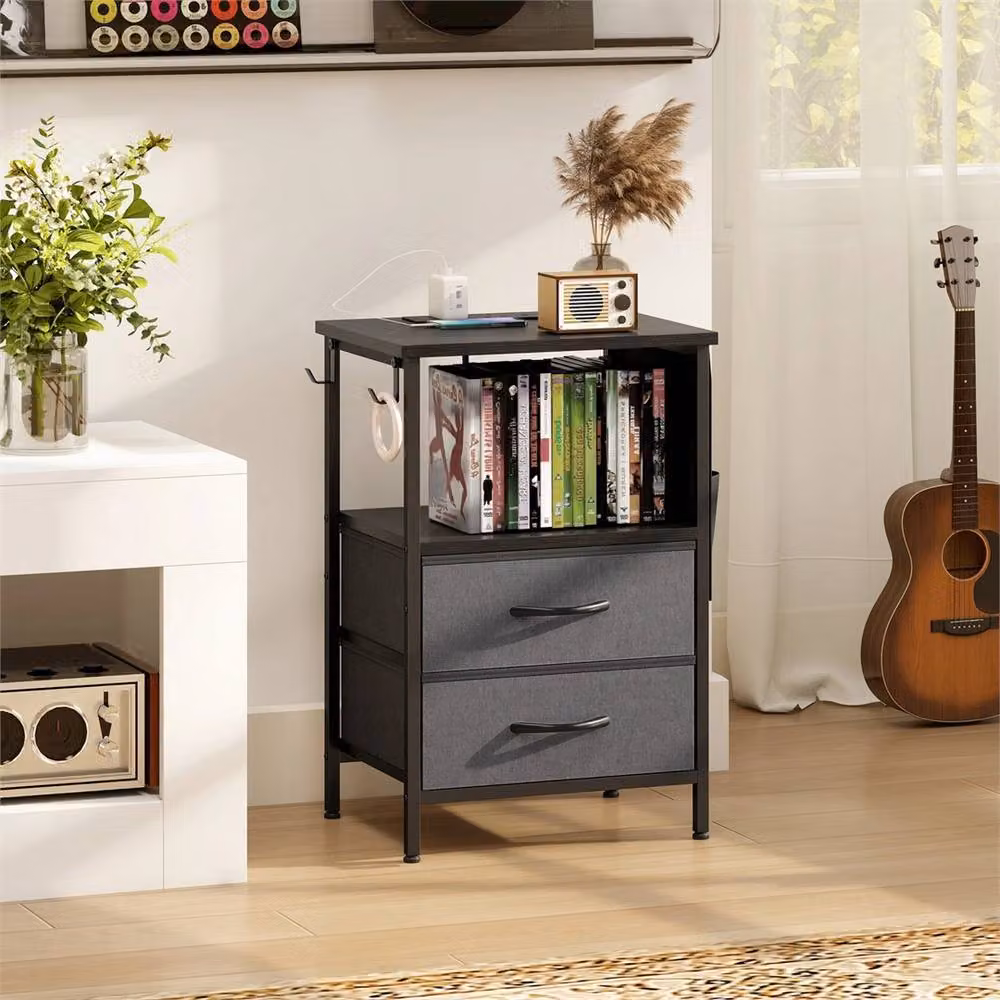 Havendro Slim Black Side Table with Charging Station, W/D/H: 40 x 30 x 60 cm – 4