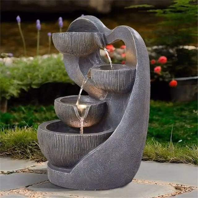EONLION Electric Waterfall Cascade Fountain in Grey, W/D/H: 100 x 45 x 20 cm – 1