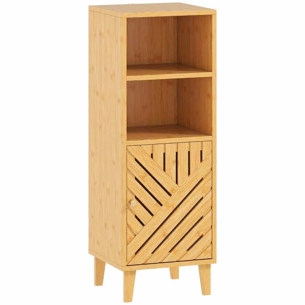 Wyld Haus Mire Slim Freestanding Bathroom Cabinet in Sand and Brown with Bamboo Doors and Adjustable Internal Shelf, W/D/H: 30 x 32 x 90 cm – 2