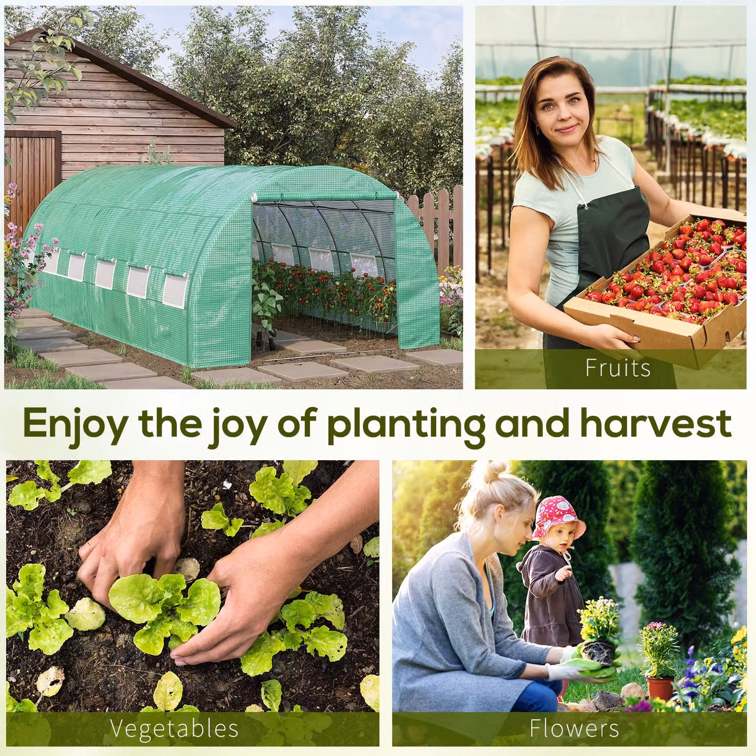Outsunny Green Polytunnel Greenhouse with Steel Frame, Roll-up Side Walls and Mesh Windows, W/D/H: 600 x 300 x 200 cm – 4