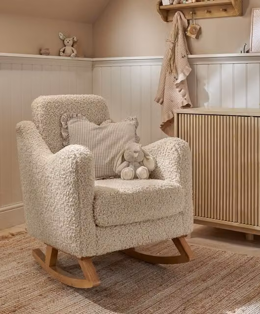 Mamas & Papas Bowdon Nursing Chair in Beige Biscuit Teddy Bouclé Fabric