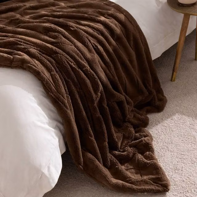 Paoletti Empress Brown Faux Fur Throw, W: 130 cm, L: 180 cm